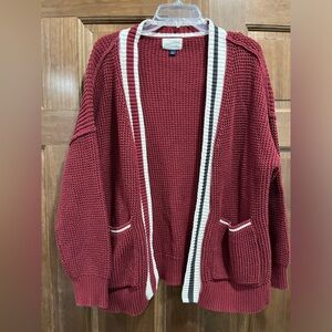 Universal Thread Burgundy Cable Knit Cardigan Sweater, Drop Shoulder, Large